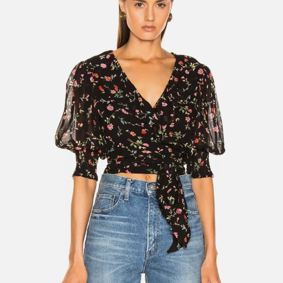 GANNI Elm Floral Print Georgette Wrap Top - Picture 1 of 6